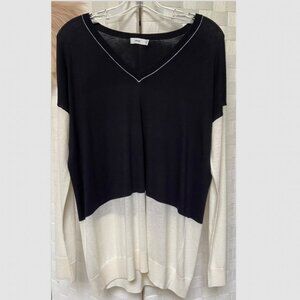 VINCE Merino Wool Black & White Colorblock V-Neck Sweater Size S
